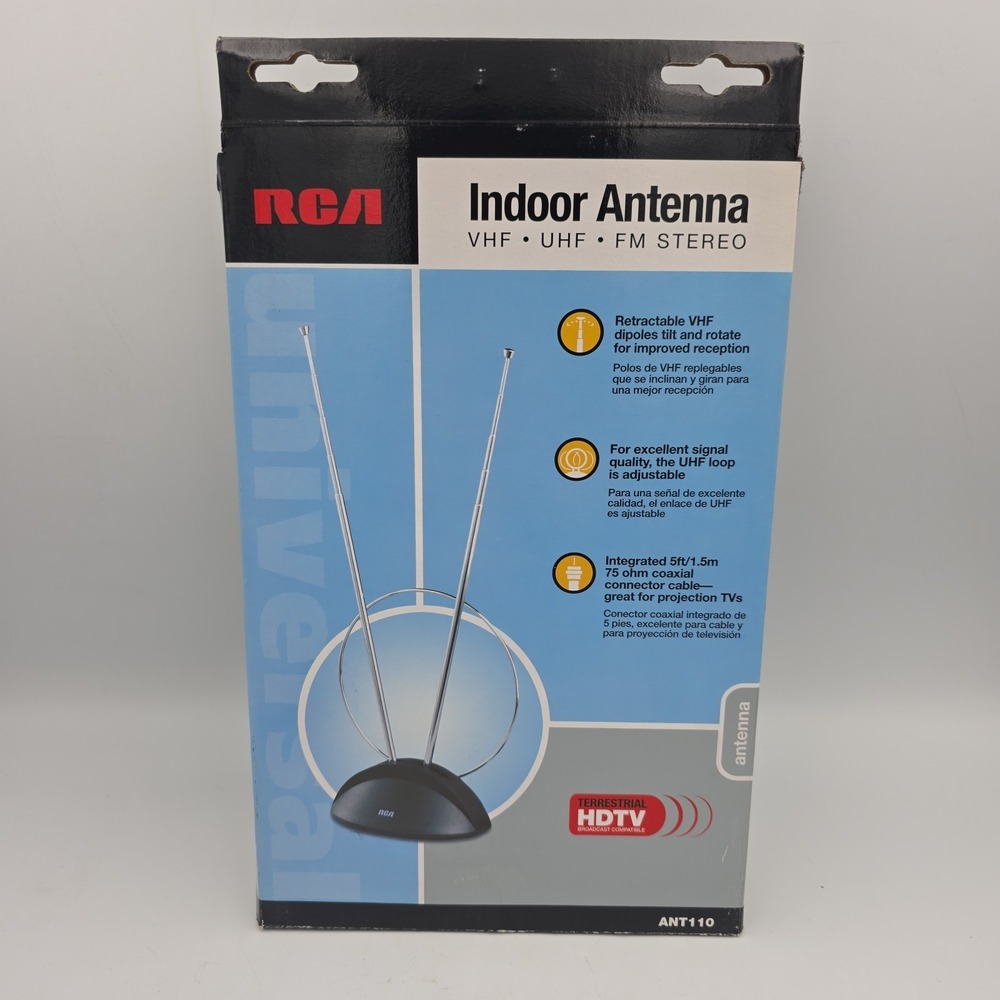 RCA INDOOR ANTENNA Model ANT110‎ Universal Improves VHF TV & FM Stereo Reception
